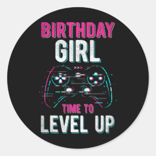 Girl Level Up Video Game Geburtstagsparty Gift Gir Runder Aufkleber