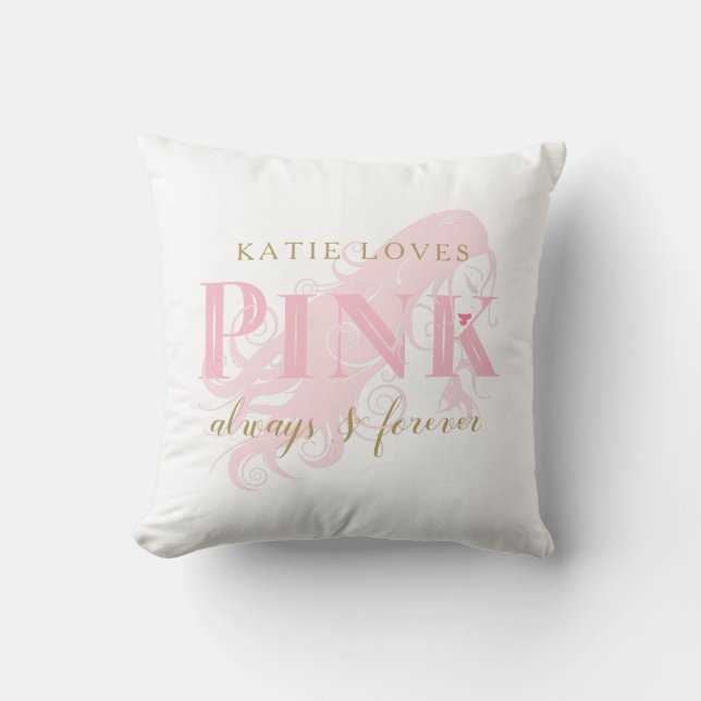 Girl Liebe Pink Forever Silhouette und Name Kissen (Vorderseite)