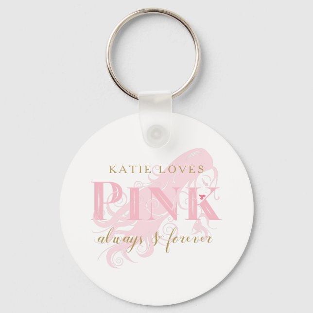 Girl Liebe Pink Forever Silhouette und Name Schlüsselanhänger (Vorderseite)
