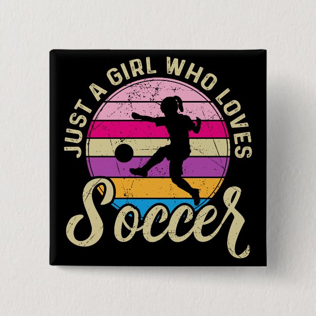 Girl Lieben Fußball Bunter Sonnenuntergang Button (Vorderseite)