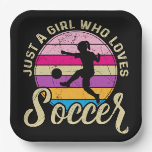 Girl Lieben Fußball Bunter Sonnenuntergang Pappteller