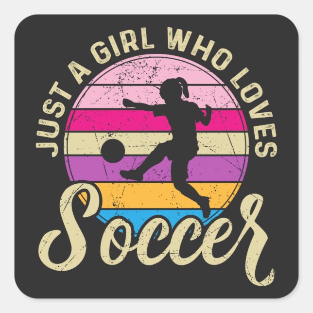 Girl Lieben Fußball Bunter Sonnenuntergang Quadratischer Aufkleber (Vorderseite)