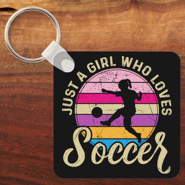 Girl Lieben Fußball Bunter Sonnenuntergang Schlüsselanhänger (Vorderseite)