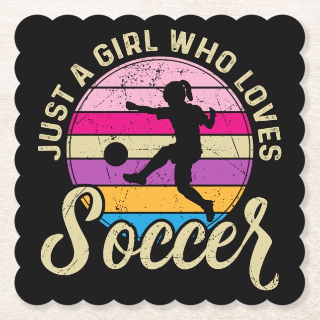 Girl Lieben Fußball Bunter Sonnenuntergang Untersetzer (Vorderseite)