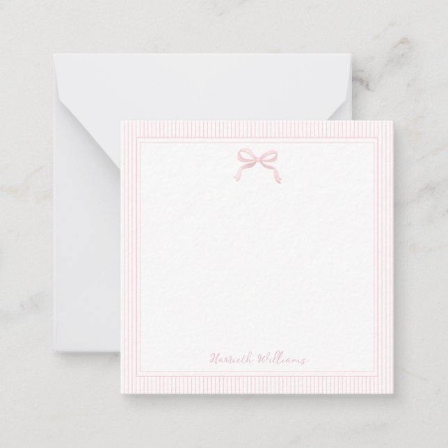 Girl Light Pink Bow and Stripes Border Mitteilungskarte (Vorderseite)
