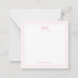 Girl Light Pink Bow and Stripes Border Mitteilungskarte
