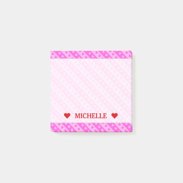 Girl Light Pink & Dark Pink Herz Stripes Muster Post-it Klebezettel (Vorderseite)