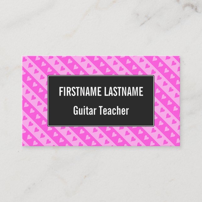 Girl Light Pink & Dark Pink Herzstreifenmuster Visitenkarte (Vorderseite)