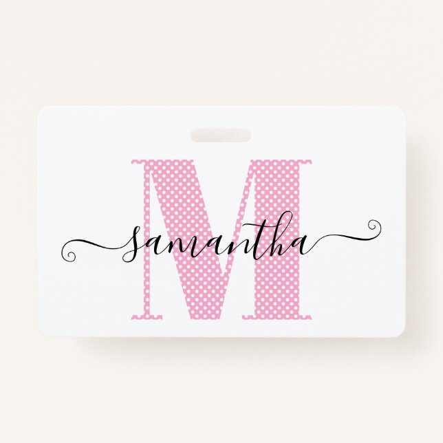 Girl Light Pink und White Polka Dot Monogramm Ausweis (Vorderseite)