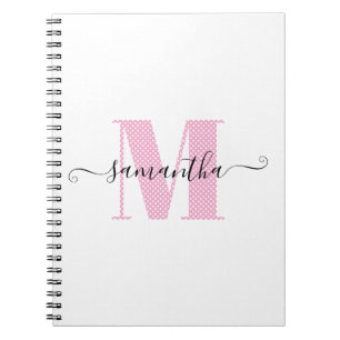 Girl Light Pink und White Polka Dot Monogramm Notizblock