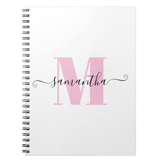 Girl Light Pink und White Polka Dot Monogramm Notizblock (Vorderseite)