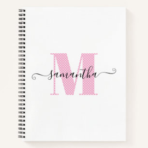 Girl Light Pink und White Polka Dot Monogramm Notizbuch