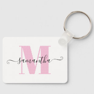 Girl Light Pink und White Polka Dot Monogramm Schlüsselanhänger