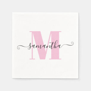 Girl Light Pink und White Polka Dot Monogramm Serviette