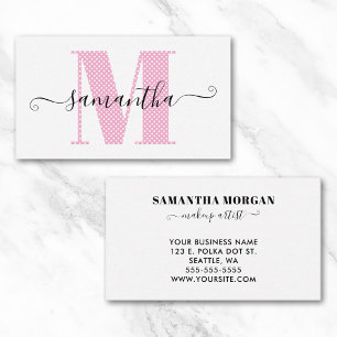 Girl Light Pink und White Polka Dot Monogramm Visitenkarte