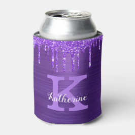Girl-Lila Amethyst-Glitzer-Tropfen Monogramm Name Dosenkühler
