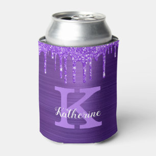 Girl-Lila Amethyst-Glitzer-Tropfen Monogramm Name Dosenkühler