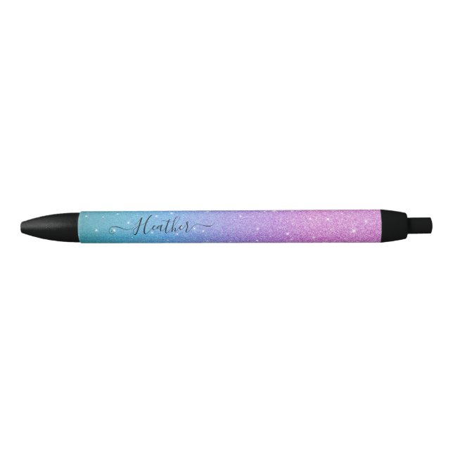 Girl Lila Blue Glitzer Black Ink Pen Kugelschreiber (Vorderseite)