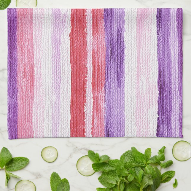 Girl Lila Blush Pink Red Stripes Brautparty Geschirrtuch (Gefaltet)