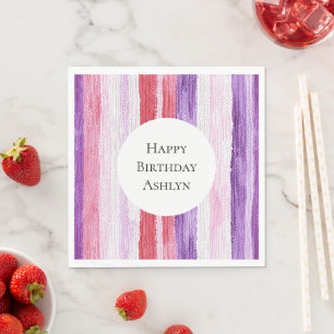 Girl Lila Blush Pink Rote Streifen Geburtstag Serviette