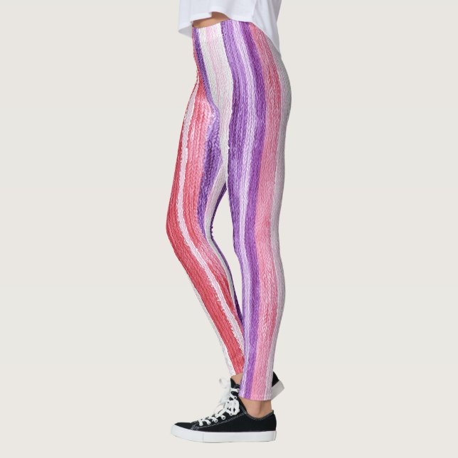 Girl Lila Blush Pink Rote Streifen Leggings (Links)