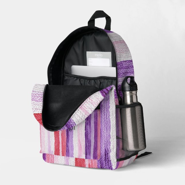 Girl Lila Blush Pink Rote Streifen Weihnachten Bedruckter Rucksack (Rückseitige Ecke links (Offen) )