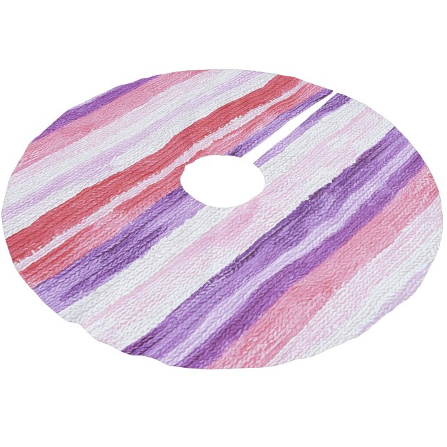 Girl Lila Blush Pink Rote Streifen Weihnachten Polyester Weihnachtsbaumdecke (Schrägansicht)