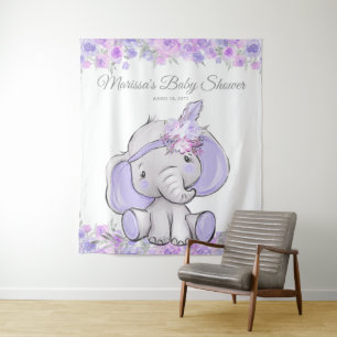 Girl Lila Boho Elephant Babydusche L Hintergrund Wandteppich