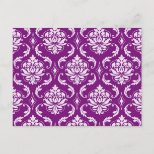 Girl Lila Damask Muster Postkarte