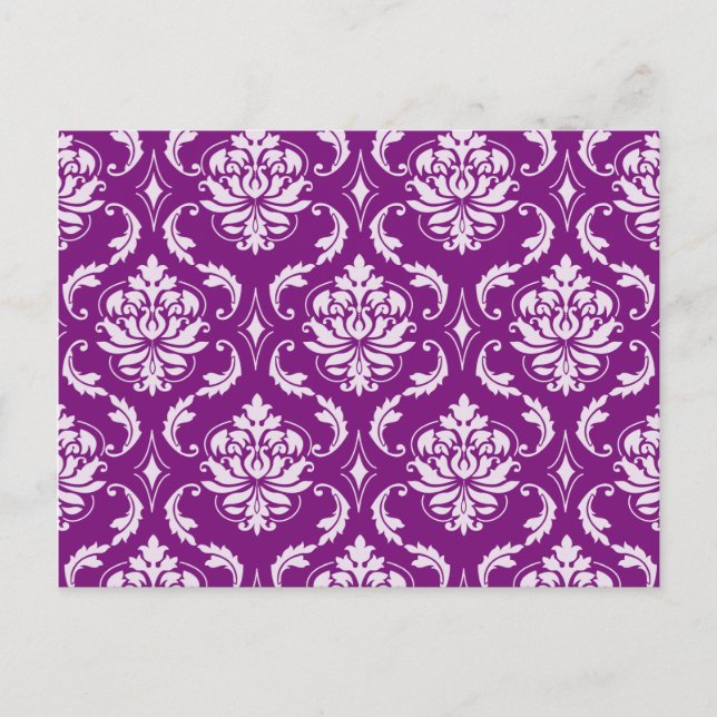 Girl Lila Damask Muster Postkarte (Vorderseite)