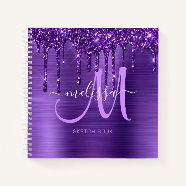 Girl Lila Dripping Glitzer Brush Metal Sketch Notizbuch (Vorderseite)
