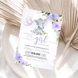 Girl Lila Elephant Babydusche Einladung