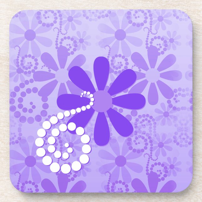 Girl Lila Floral Retro Blume Getränkeuntersetzer (Vorderseite)