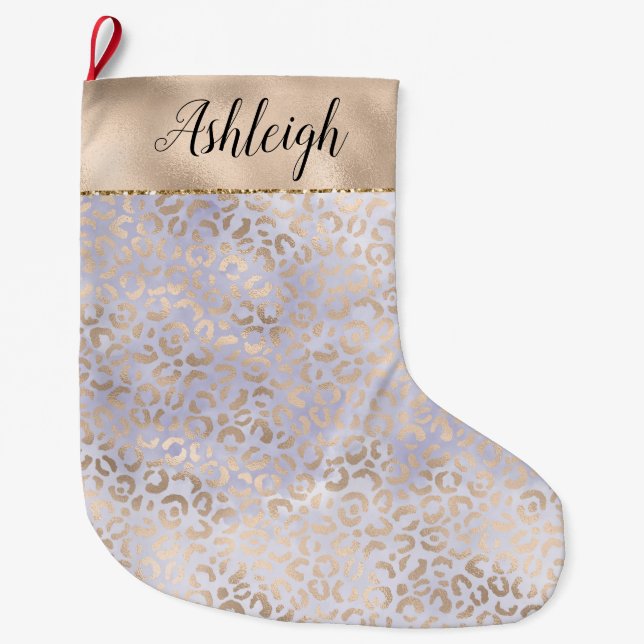Girl Lila Glam Gold Leopard Printfarbe Großer Weihnachtsstrumpf (Vorderseite)