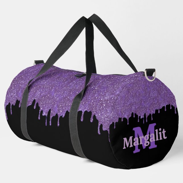 Girl Lila Glitzer Tropfen Black Large Duffle Bag (Linke Ecke)