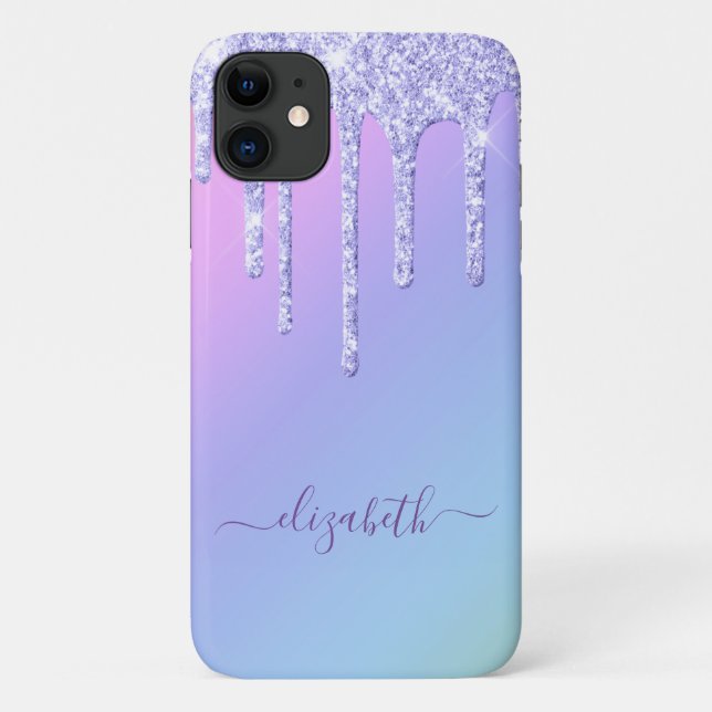 Girl-Lila Glitzer-Tropfen Personalisiert Rainbow Case-Mate iPhone Hülle (Rückseite)