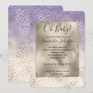 Girl Lila Gold Ombre Leopard Print Einladung