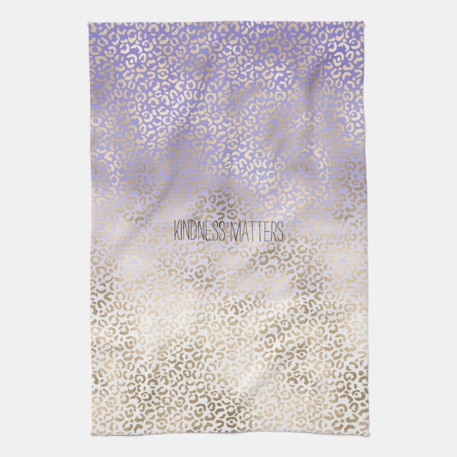 Girl Lila Gold Ombre Leopard Print Geschirrtuch (Vertikal)