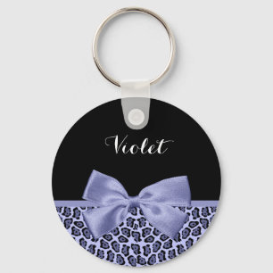 Girl Lila Jaguar Print Lavendel Bow mit Namen Schlüsselanhänger