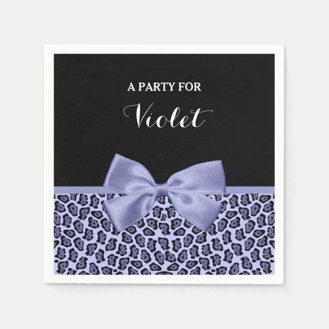 Girl Lila Jaguar Print Lavendel Bow mit Namen Serviette (Vorderseite)