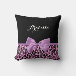 Girl Lila Jaguar Print Niedlich Bow mit Namen Kissen