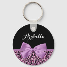 Girl Lila Jaguar Print Niedlich Bow mit Namen