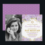 Girl Lila Lavender Gold Floral Bat Mitzvah Einladung<br><div class="desc">Feiern Sie mit diesem wunderschönen Lavendel und der goldenen Blumeneinladung den Bat Mitzvah Ihrer Tochter! Die Formulierung ist vollständig anpassbar. Wenn Sie gewollt haben,  den Stil,  die Farben oder die Grafiken zu ändern,  klicken Sie einfach auf die Schaltfläche "Weitere Anpassungen anklicken".</div>