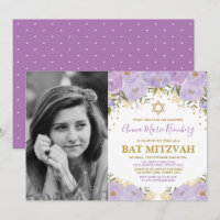 Girl Lila Lavender Gold Floral Bat Mitzvah