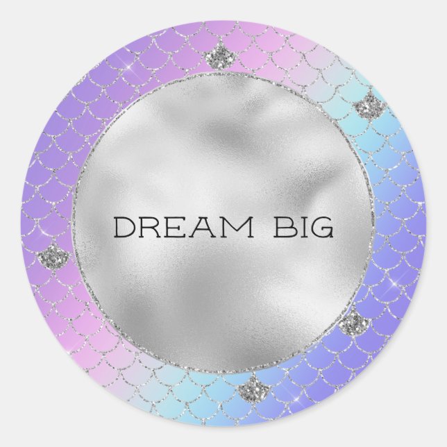 Girl Lila Pink Aqua Silver Mermaid Glitzer Runder Aufkleber (Vorderseite)