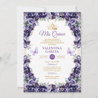 Girl Lila Quinceañera 15 Anos Blume Goldkrone Einladung