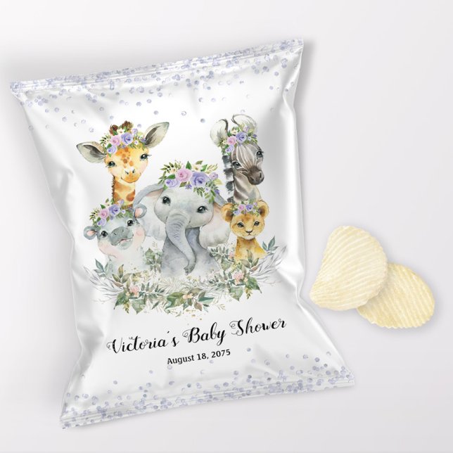 Girl Lila Safari Baby Dusche Chip Bag Wrapper Flyer (1 ounce snack bag wrapper flyer. )