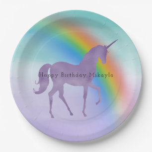 Girl Lila Unicorn Rainbow Personalisiert Pappteller