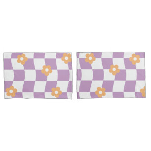 Girl Lila White Checkerboard Blumenmuster Kissenbezug