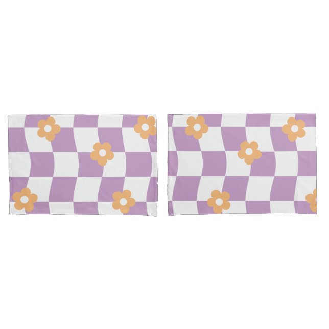 Girl Lila White Checkerboard Blumenmuster Kissenbezug (Vorderseite-Set)
